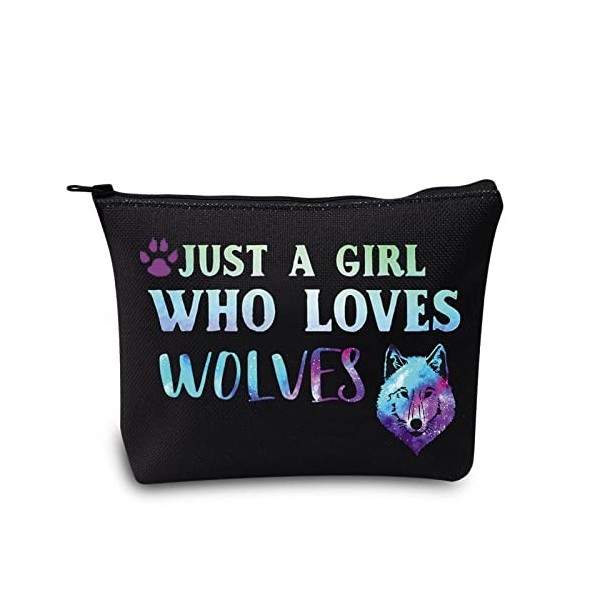 LEVLO Trousse à Maquillage Humoristique avec Motif Loup - Cadeau pour Les Amoureux des Animaux - pour Femme et Fille, Loves W