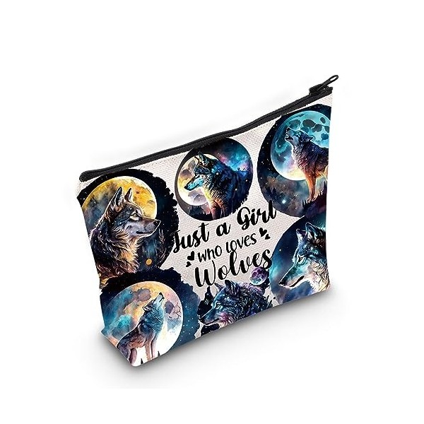 LEVLO Trousse à Maquillage Humoristique avec Motif Loup - Cadeau pour Les Amoureux des Animaux - pour Femme et Fille, Loves W