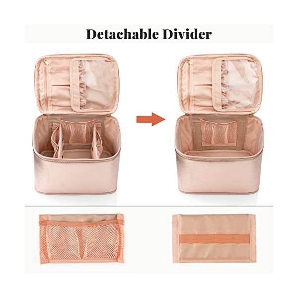 OCHEAL Grande trousse de maquillage de voyage pour femme - Lavable - Or rose