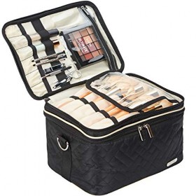 FINDCOZY Trousse à maquillage double couche avec sangle - Organiseur de voyage portable pour accessoires - Noir