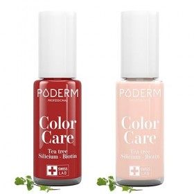 PODERM MYCOSE ONGLES | 2 Vernis TEA TREE | Rouge Allure & Rose Poudrée | Prévention & Traitement des Ongles Jaunes/Abîmés par