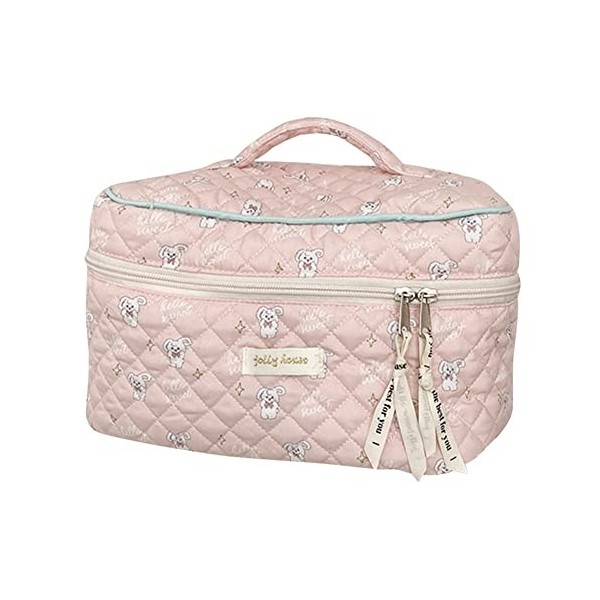 Trousse de maquillage en coton - Grande trousse de maquillage de voyage matelassée - Trousse de toilette florale esthétique, 