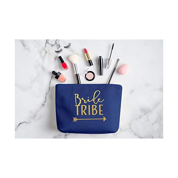 Lot de 6 trousses de maquillage en toile bleu marine Bride Tribe pour demoiselle dhonneur et demoiselles dhonneur