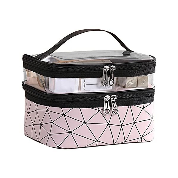 Discoball Trousse de Maquillage Double Couche Trousse de Toilette Imperméable Pochette Sac Portable Cosmétique de Voyage Vani