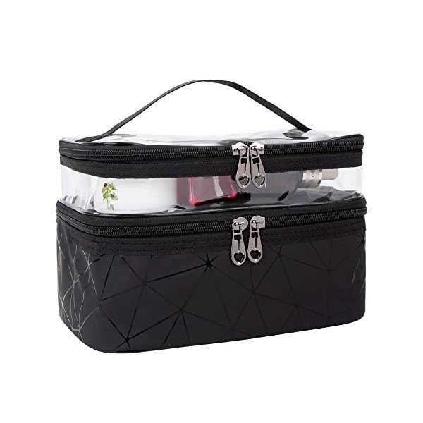 Trousse de Maquillage Portable Double Couche Trousse de Toilette Imperméable Pochette Sac Cosmétique de Voyage Vanity Case av