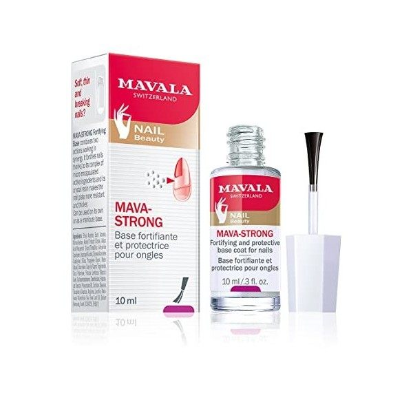 Mavala - Base Fortifiante et Protectrice Mava-Strong pour Ongles Fins, Mous, Cassants - Vernis Fortifiant Incolore Brillant a