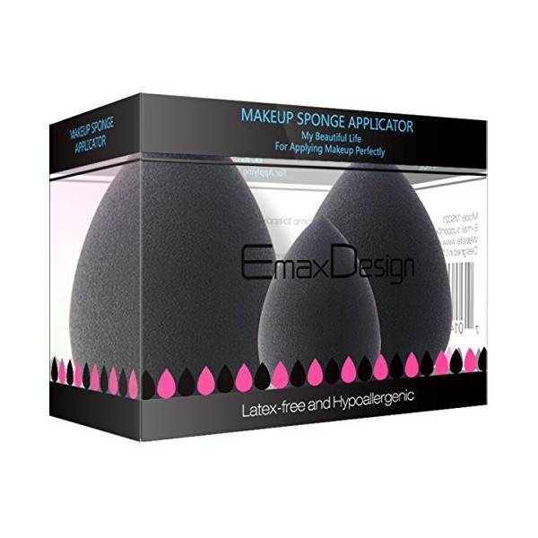 EmaxDesign 3 pièces Blender éponge de maquillage, fond de teint Blush Estompeur Correcteur Yeux Visage Poudre Crème Maquillag