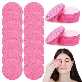 70 Pcs Éponges Visage Comprimées, ZYNERY Eponge Demaquillage Visage Lavable, Éponge Cosmétique Ronde Réutilisable pour Nettoy