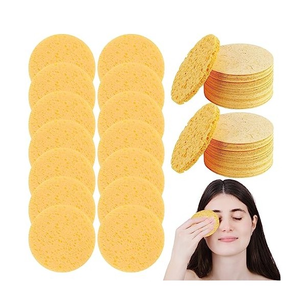 70 Pcs Éponges Visage Comprimées, ZYNERY Eponge Demaquillage Visage Lavable, Éponge Cosmétique Ronde Réutilisable pour Nettoy