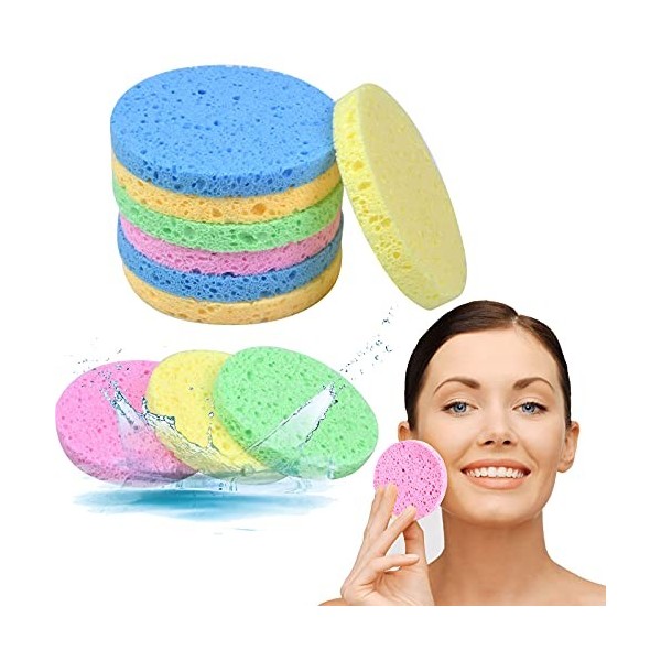 Éponges nettoyantes pour le visage - En cellulose - Pour le démaquillage -  6 pièces