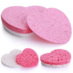 Lot de 20 éponges faciales avec récipient en forme de cœur pour nettoyage du visage