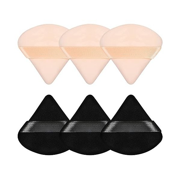 Pimoys Lot de 6 houppettes triangulaires souples pour poudre libre et corporelle, maquillage en velours et fond de teint, épo