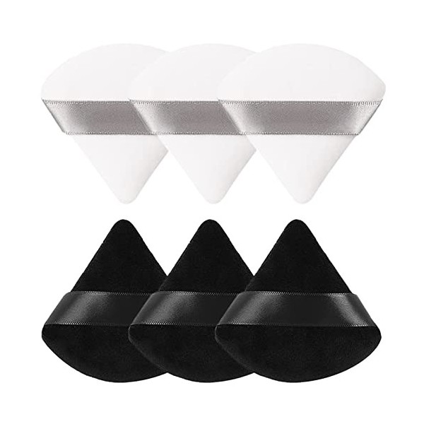 Lot de 6 houppes triangulaires en velours, éponges triangulaires pour le maquillage, éponges de maquillage en vrac noir et v