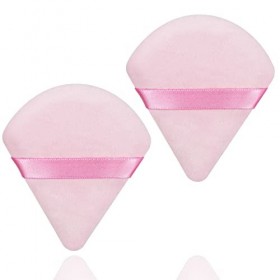 Lot de 2 pompons en poudre triangle doux en velours - Triangle - Réutilisable - Pour fond de teint en poudre - Rose et rose