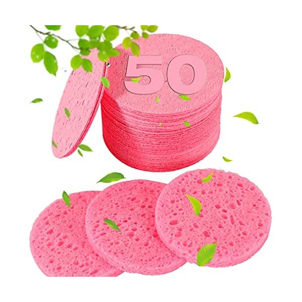 50 bâtons déponges faciales compressées pour la beauté - éponges faciales 100% naturelles en Cellulose Sponges de Spa de bea