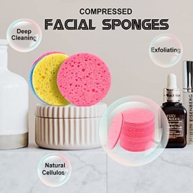 50 bâtons déponges faciales compressées pour la beauté - éponges faciales 100% naturelles en Cellulose Sponges de Spa de bea
