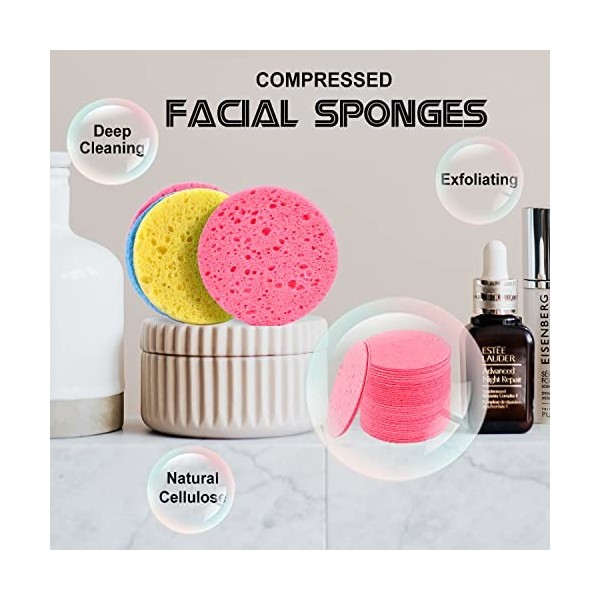 50 bâtons déponges faciales compressées pour la beauté - éponges faciales 100% naturelles en Cellulose Sponges de Spa de bea