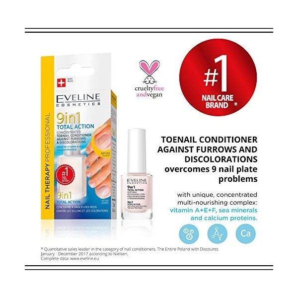 Eveline Cosmetics Toe Nail Therapy 9in1 Total Action Concentré Renforçant Et Durcissant Sérum Pour Ongles | 12ml | Traitement