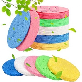 Lot de 50 éponges compressées pour le visage - 100 % cellulose naturelle - Pour le nettoyage du visage, le massage, lexfolia