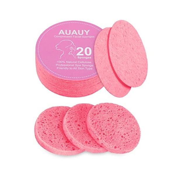 AUAUY 48 Pièces Éponge Faciale Compressée, Nettoyantes Quotidiennes en Cellulose Pour Le Visage, 100 % Coton Naturel, Éponge 