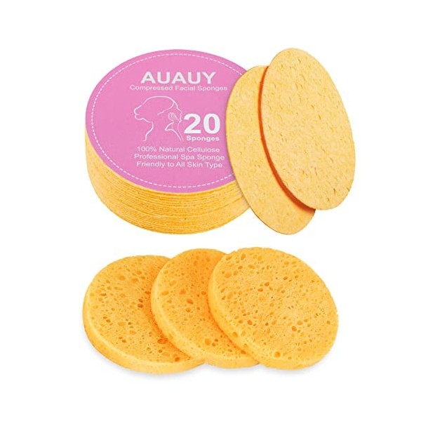 AUAUY 48 Pièces Éponge Faciale Compressée, Nettoyantes Quotidiennes en Cellulose Pour Le Visage, 100 % Coton Naturel, Éponge 