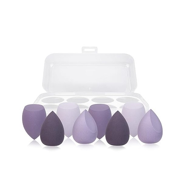 Lot de 8 éponges de maquillage professionnelles - 8 éponges de beauté pour fond de teint avec 1 étui à œufs - Sans défaut pou