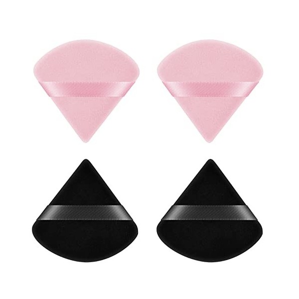 Ainiv 4 Pièces, Bouffées de Maquillage Triangle, Houpette en Coton Réutilisable pour Femme Filles Visage Maquillage, Outil de