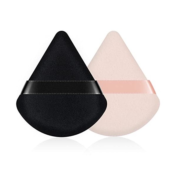 2Pcs Houpette Maquillage Triangle Eponge Maquillage, Réutilisable Powder Puff Doux Velours de Houppettes à Poudre Pour Femmes