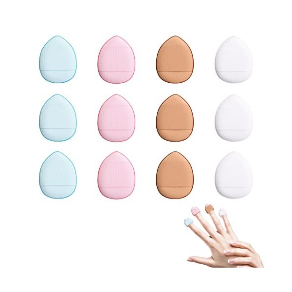 Sibba Lot de 12 éponges à Poudre avec Sangle de Support pour Doigt Mini Mélangeur de Beauté pour le Visage les Yeux pour Fond