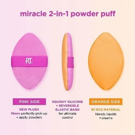 Real Techniques Miracle Houppe à poudre 2 en 1, double face, bande élastique réversible, éponge de maquillage de précision et