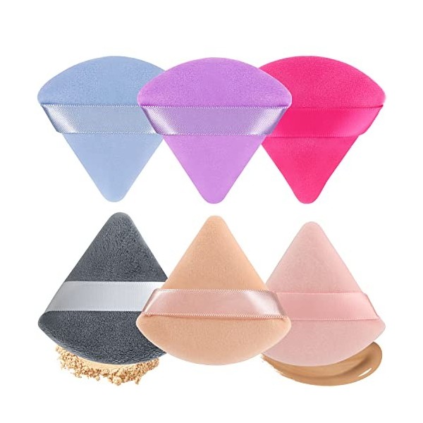 Houpette Maquillage, Houppettes à Poudre Triangle 6 Pièces, Bouffées de Poudre en Velours Lavable 2,75 pouces, éponge de Maqu