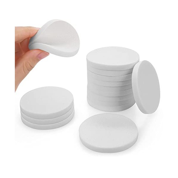 Molain Lot de 12 éponges à poudre rondes blanches pour fond de teint liquide, nettoyage du visage, applicateurs cosmétiques