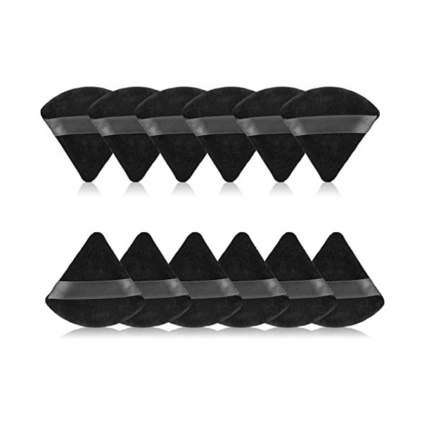 Lot de 12 houppettes triangulaires noires en velours doux pour poudre pressée en vrac, mini houppette en coton pour le visage