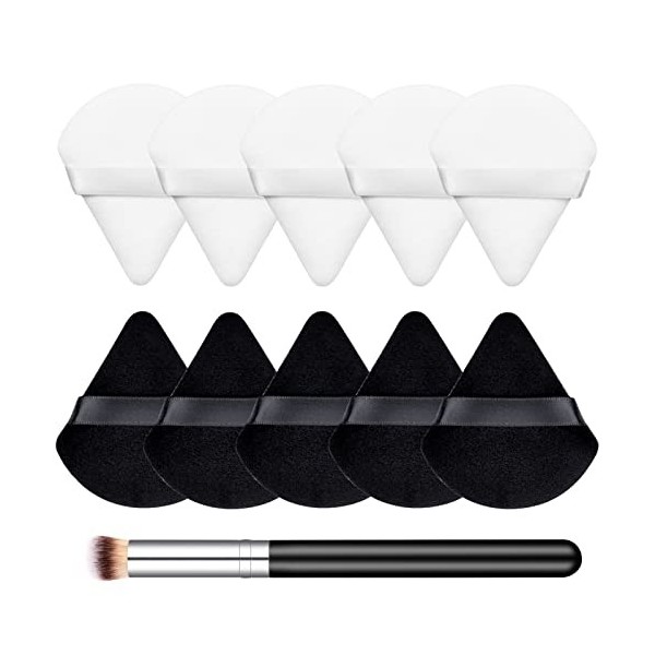 MELLIEX 10 Pièces Bouffées de Poudre Cosmétique, Houpette de Maquillage Triangle de Visage Houpette à Poudre en Coton avec Pi