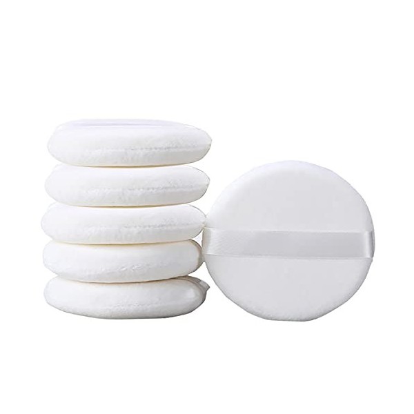 6 Pièces Large Houppette de Maquillage, Houppettes de Poudre Seche de Maquillage Outil Éponge Douce Rond de Cosmétique 4,13 