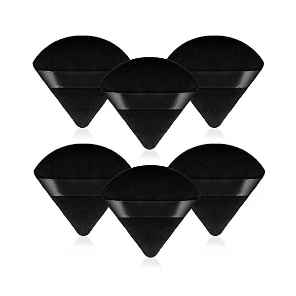 WLLHYF Lot de 6 houppettes triangulaires en forme de cale avec sangle en velours doux pour poudre minérale, poudre libre, pou