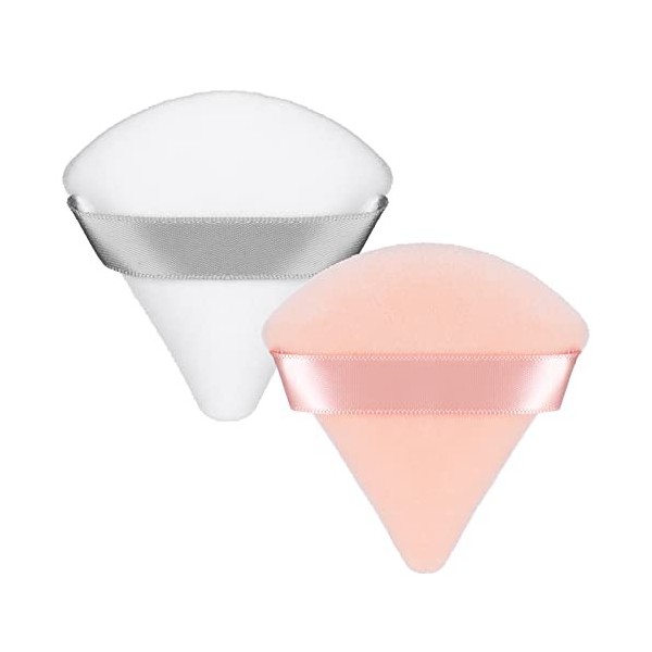 Patelai Lot de 2 éponges à poudre triangulaires réutilisables avec sangle pour poudre libre et maquillage sec blanc, nude 