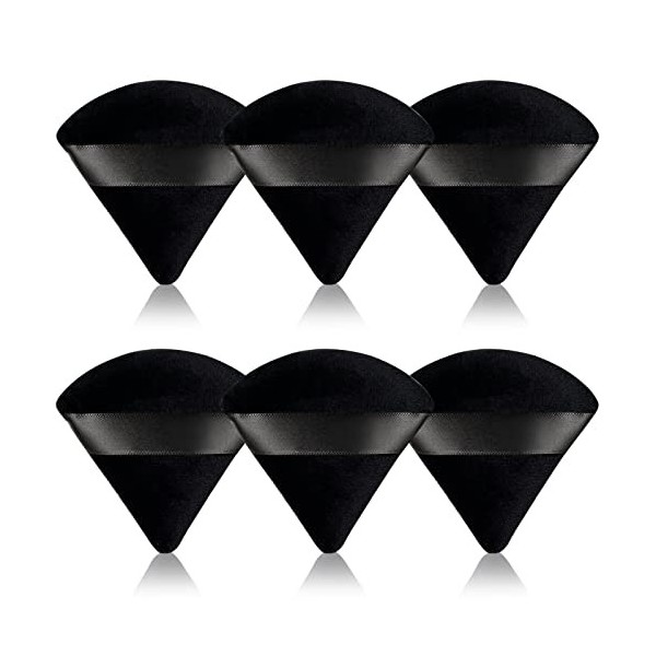 Yatinkim Lot de 6 houppettes de maquillage noires douces en forme déponge triangulaire en velours avec boîte de rangement po