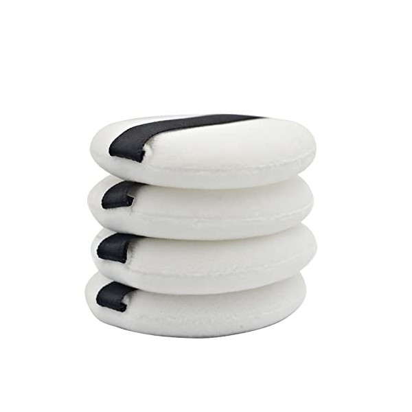 Lot de 4 houppettes à poudre de maquillage avec ruban pour le visage et le fond de teint 5,5 cm 4 houppettes à poudre blanch