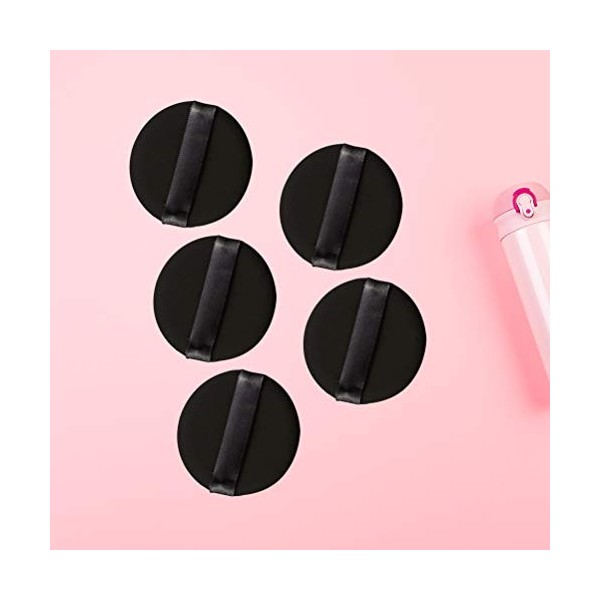 Lurrose Houppette de Poudre Douce Ronde Noire Accessoire pour Cosmétique Maquillage 5PCS