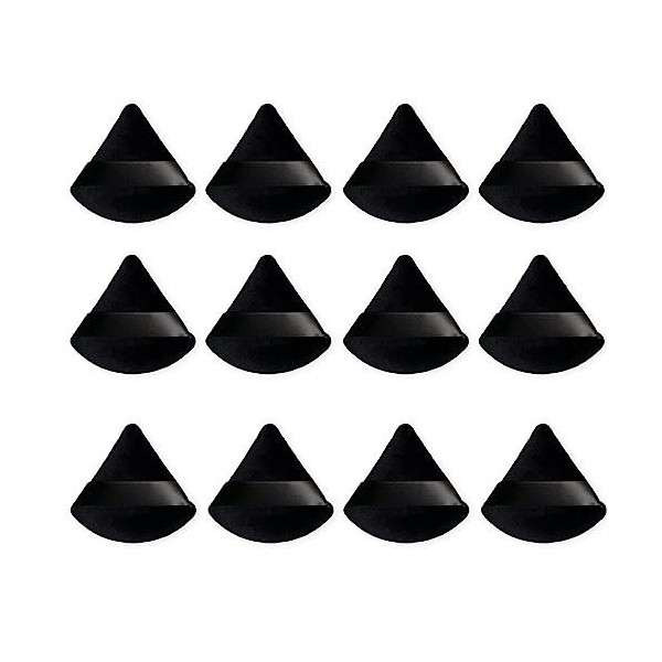 12 Pièces Houpette Maquillage, Pur Coton Houppettes à Poudre de Triangle, A Utiliser avec le Fond de Teint, Noir