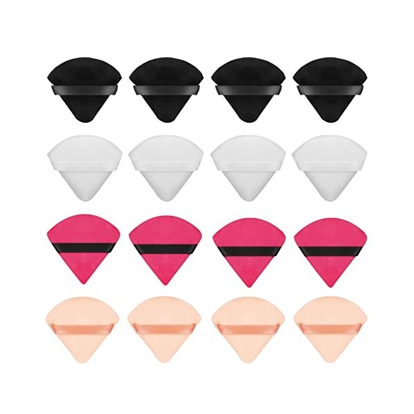 Houpette Maquillage, 16 Pièces Houppettes à Poudre de Triangle, pour Peaux Grasses, Sèches et Mixtes, Rose, Noir, Blanc, Tein