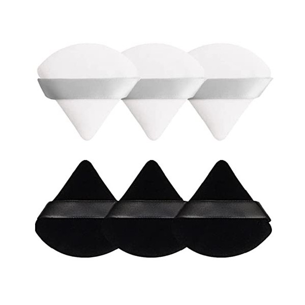 Noir et blanc Lot de 6 houppettes triangulaires, avec houppette de maquillage en velours aux coins pointus, outils de maquill