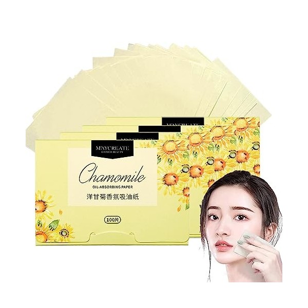 Papier Buvard dhuile, 400Pcs Papiers Facial Buvard dhuile pour Absorber lhuile du Visage, Papier Buvard Dhuile Naturelle 