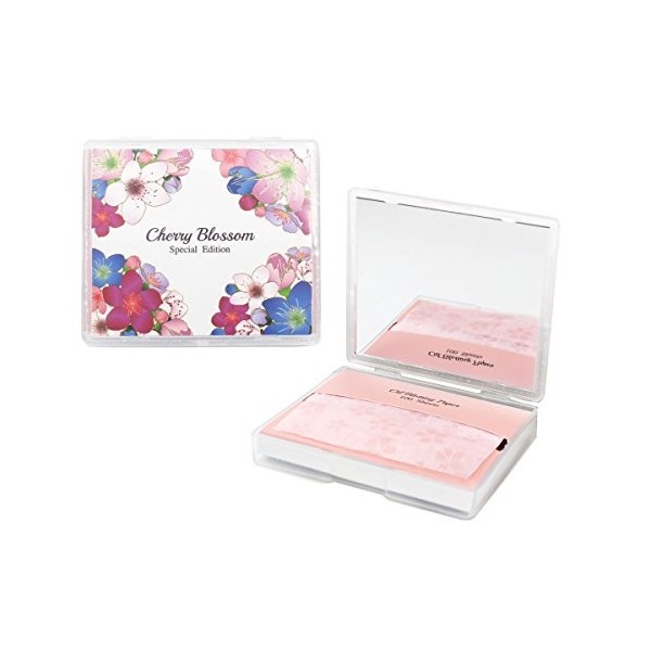 varuza Oil Blotting Paper with mirror case 100 feuilles, CHERRY BLOSSOM 