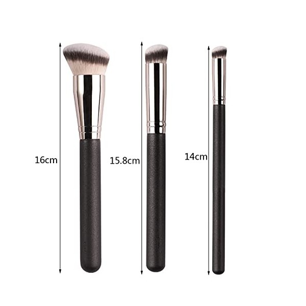 3Pcs Pinceau Fond de Teint, Pinceau Anticernes, Pinceau de Maquillage Professionnel pour Maquillage du Visage, Foundation Bru