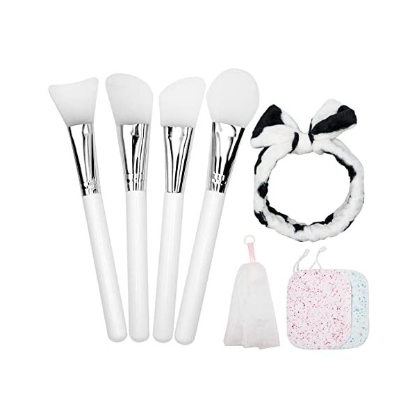 4 Pièces Brosse de Masque, Brosse DApplicateur de Masque Facial Pinceaux de Maquillage Souple, avec bandeau pour cheveux et 