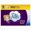 Puffs Ultra doux sans lotion pour le visage, 8 boîtes familiales, 124 mouchoirs pour le visage par boîte