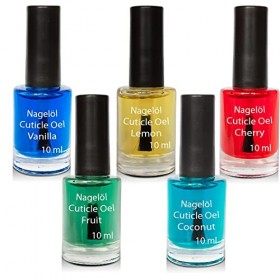 Huile pour ongles dans une bouteille de pinceau Set N°1, Vanilla, Lemon, Cherry, Fruits, Coconut 5x10ml