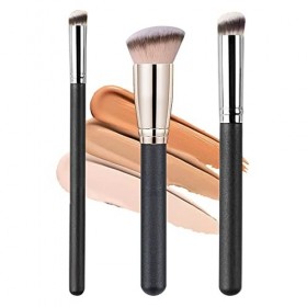 3 Pièces Pinceaux Maquillage Pinceau Fond de Teint Pinceau Correcteur Anti-cernes Fibre Synthétique Souple